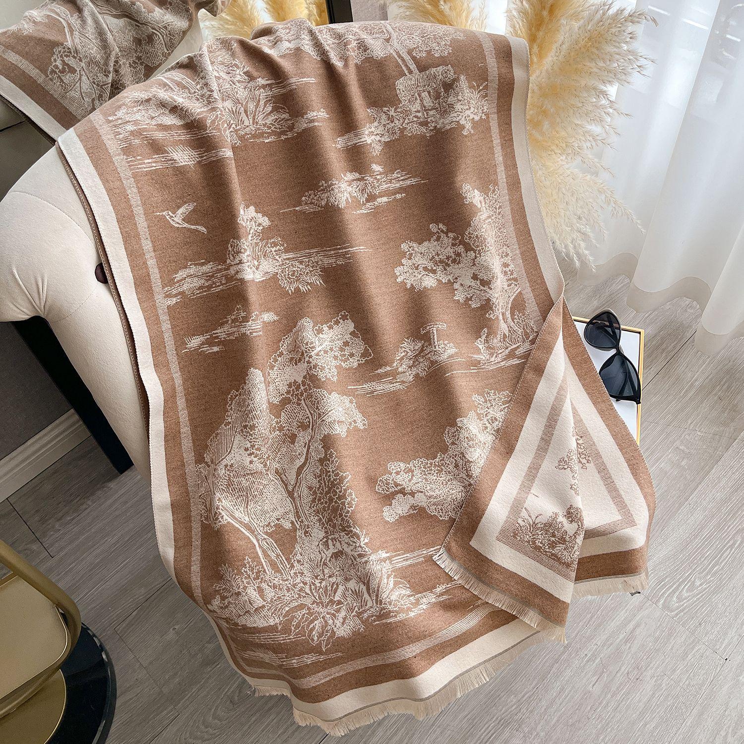 

Модный теплый шарф женский зимний с высоким чувством классического цвета, темпераментный большой шарф-шаль, легкая роскошь осень-зима 180cm хаки