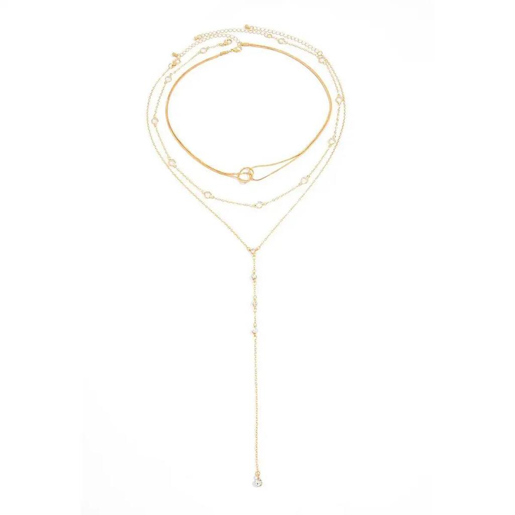Salircon 3Pcs/Set Simple Sexy Crystal Pendant Choker Necklace for Women Bohemia Trendy Metal Chain Neck Accessories Jewelry