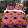 Halloween King Queen Duvet Cover Kawaii Cartoon Skull Bedding Set Kids Boys Orange Pumpkin Skeleton 2/3pcs Polyester Quilt Cover