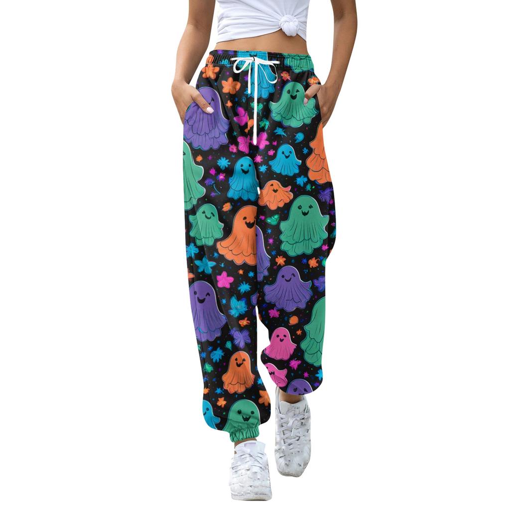 Women's Casual Fashion Halloween Print Casual Pants Sweatpants Long Pants Drawstring Elastic Waistband Cuffed Pants