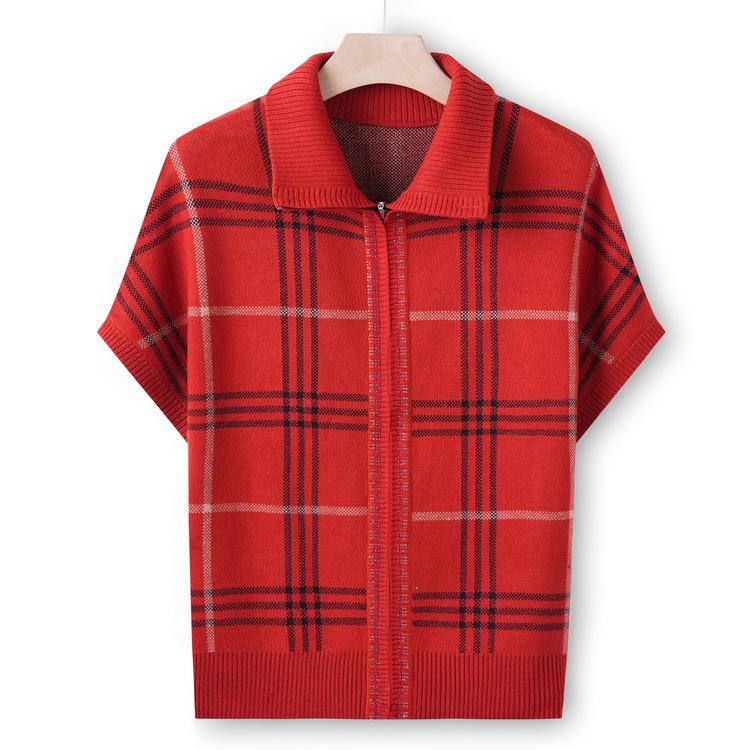 

Fashionable Grandma Wear Autumn New Knitted Sweater Vest 60 Years Old 70 Mother Wear Zipper Sweater Jacket Plaid Top M