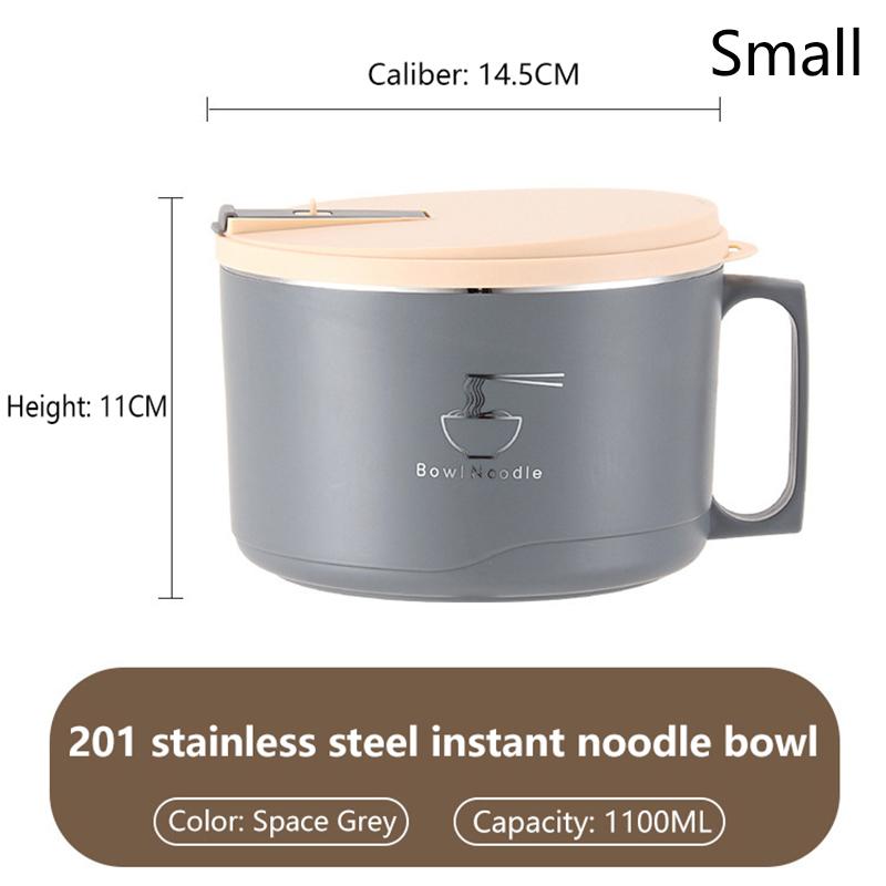 

Stainless Steel Large Capacity Noodle Bowl With Lid Durable High Quality Kitchen Dining Bowl For Instant Noodles Soup Rice S сірий колір