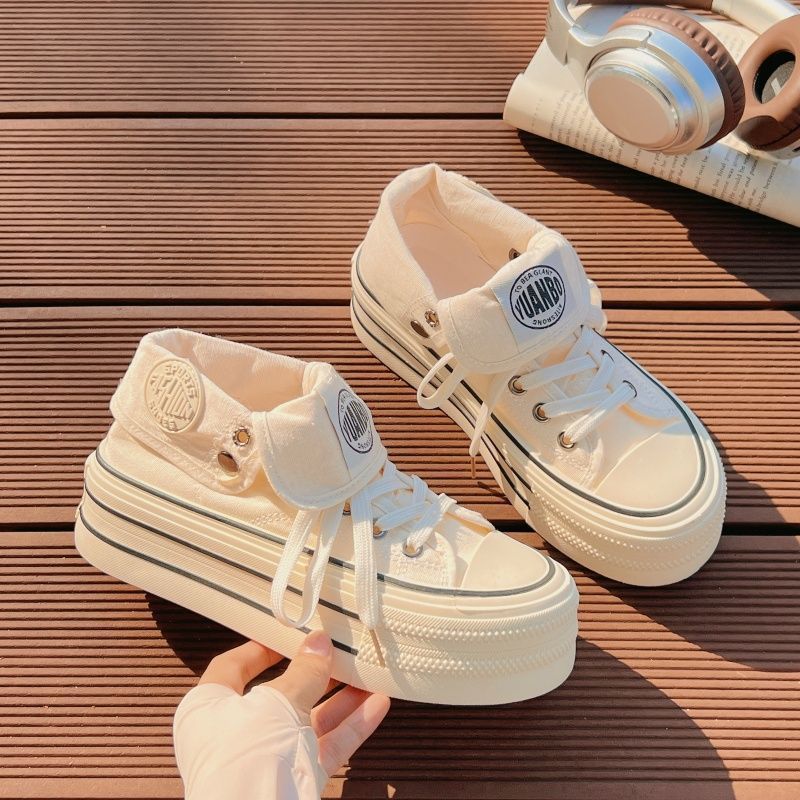 

Thick-soled high-top canvas shoes New height-increasing women s shoes Versatile board shoes Casual ins board shoes Student party wear-resistant 40 брудно-білий