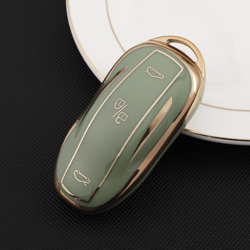 Tpu Gold Edge Car Remote Key Cover Case Shell Fob For Tesla Model 3 Model3 Model Y Modely Protector Accessories