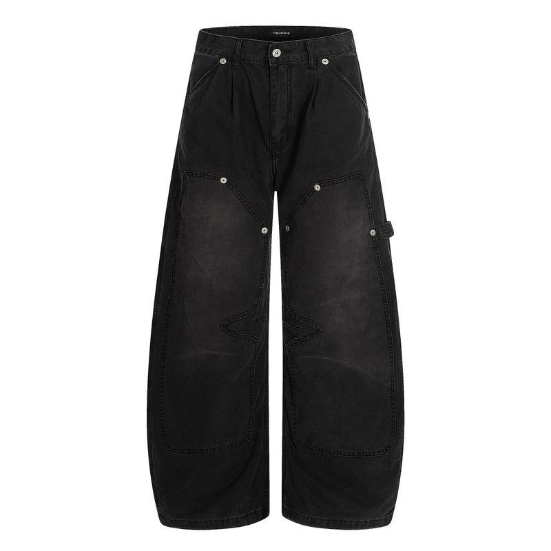 

Madwitch Retro Distressed Workwear Lumberjack Pants for Men and Women, Loose Fit, Patchwork Design, Scimitar Casual Pants Black L