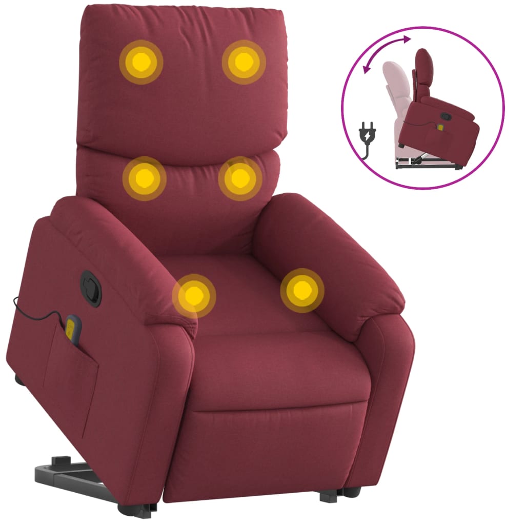 Vidaxl Lift and Massage Armchair, Reclining, Burgundy, Fabric Upholstered