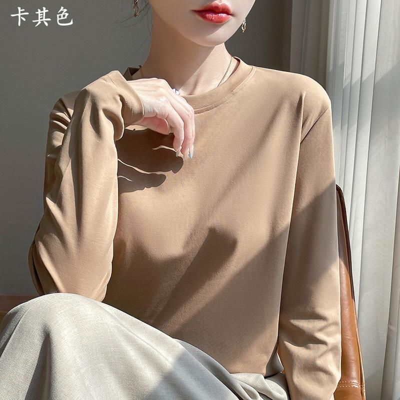 Spring And Summer New Mercerized Polyester Long Sleeve T-shirt Women's Round Neck Loose 100% Polyester Bottoming T-shirt