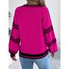 GMXIA Autumn Winter V-neck Contrasting Color Striped Lantern Long-sleeved Pullover Sweater Women's Wear