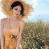 Monet Garden Yellow Neck Dress Huge Beautiful Skirt Dress Dopamine Island Bright Seaside Vacation