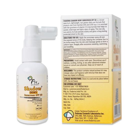 FIXDERMA Shadow Dewy Sunscreen Spf 50 Spray Pa+++, Prevents Tanning, Vitamin C Sunscreen And Niacinamide Sunscreen & Uvb Protection - 50Ml - All