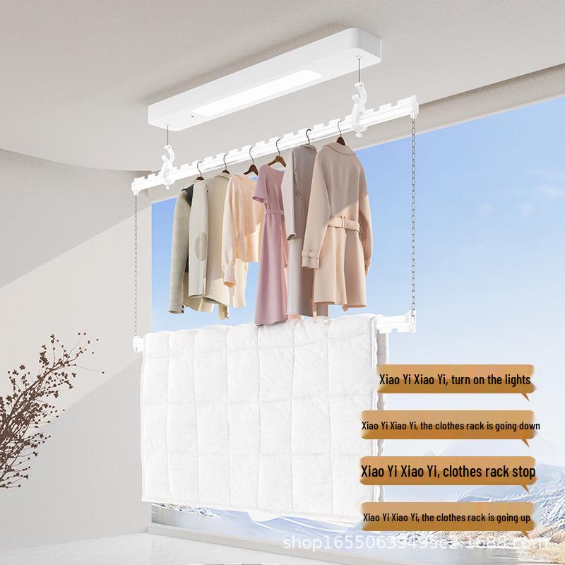 Compact Smart Electric Clothes Drying Rack with Remote Control for Balcony 0.9m Single Pole Silver Electric Clothes Rack