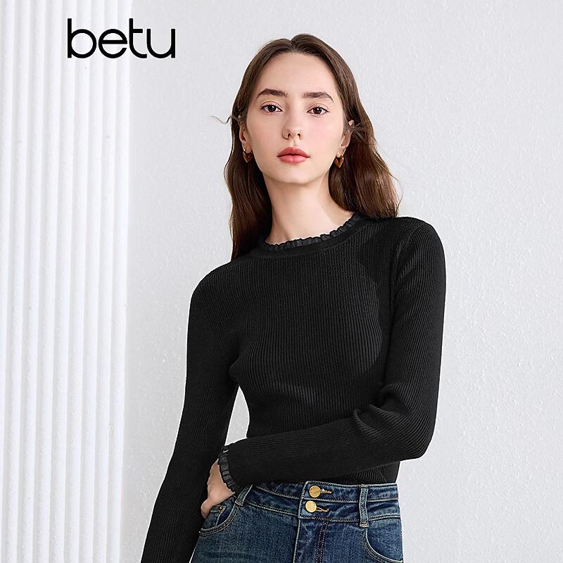 Betu Women's Fall Ruffle Collar Jacquard Knit Sweater