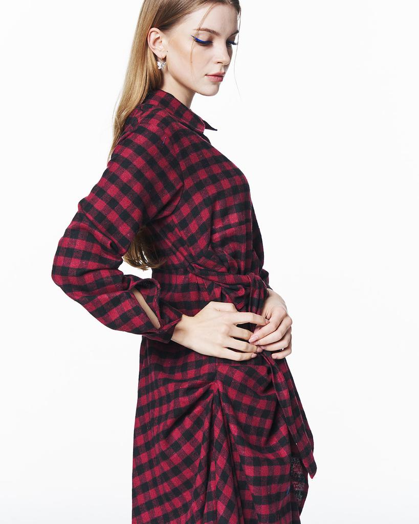 Bikeomin Tartan Check Drape Shirt Dress