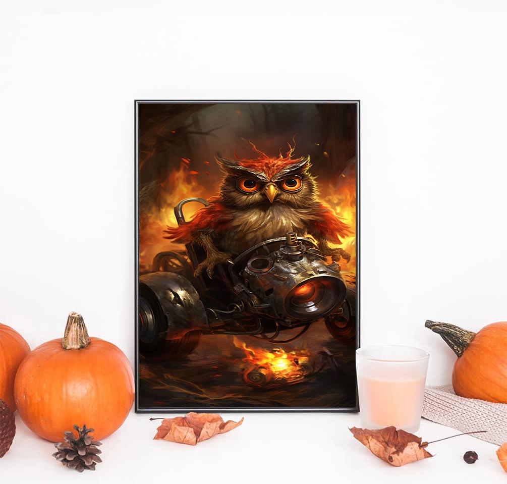 DIY Obraz Diamentowy Sowa Jadąca na Rowerze Zestaw do Haftu Krzyżykowego Mozaika Artystyczna Obraz Diamentowy Pełny Okrągły/Kwadratowy Diament Dekoracja Domu