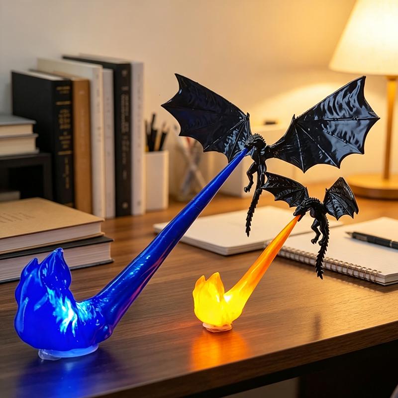 Decorazione Fiamma di Drago Luce per Nicchia Libreria 3D Drago di Fuoco Volante Statua Regalo Unico di Halloween per Amanti dei Draghi