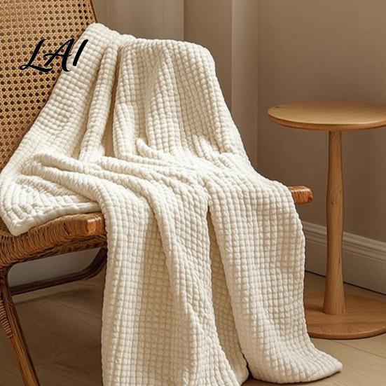 Skin Friendly Bed Throw Waffle Textured Fleece Blanket Solid Color Milk Flannel Grid Cut High Density Brushed Velvet Blanket Plush Soft Warm Cozy for
