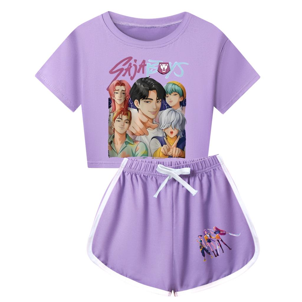 Kpop Witch Hunt Summer Boy Girls Cute Comfortable Soft Printed Half Body Short Sleeved Shorts Set