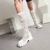 Womens Chunky Sole Platform Ankle Boot With Round Toe Side Zip Mid Heel PU Leather Stylish Knee-High