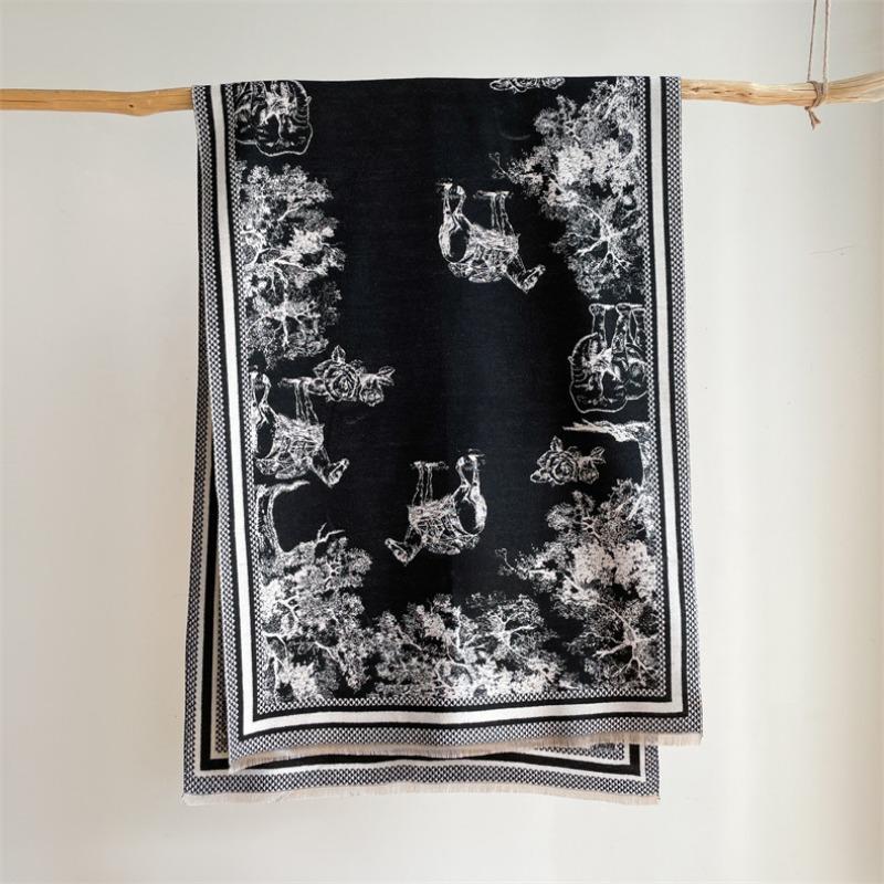 Camellia cashmere scarf women's winter senior sense versatile thickened warm scarf air conditioner shawl