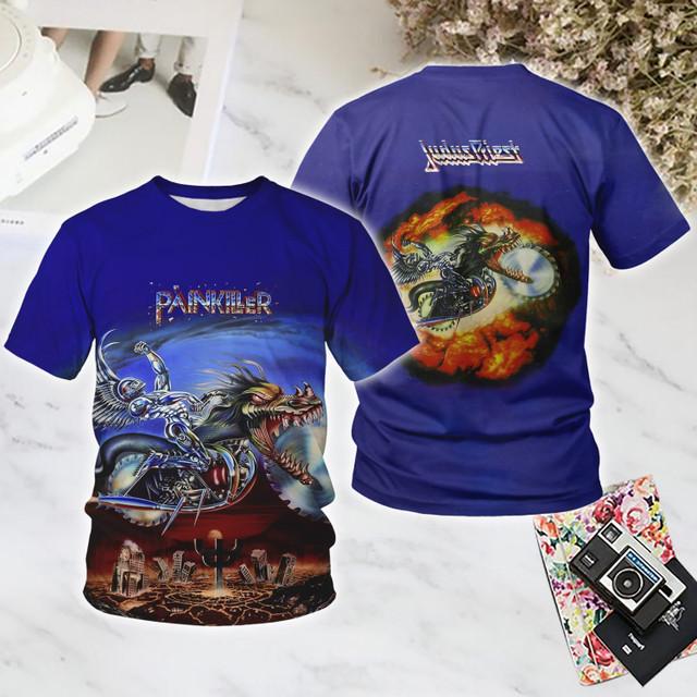 T-shirt Rock Judas Priest Uomo Stampa 3D Uomo Donna Hip Hop Tendenza Manica Corta T-shirt Casual Street Girocollo Maglietta Oversize Y2k Top