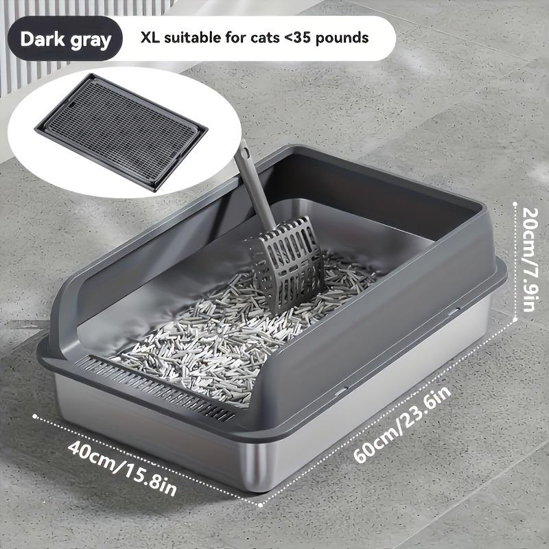 KEMORELA EXtra Large Stainless Steel Cat Litter Box with Lid - Enclosed LitterPan High-Sided Resistant Leak-Proof Cat Litter Mat