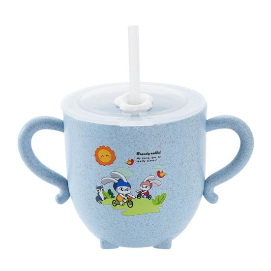 270ml Child Feeding Mug Cartoon Pattern Dual Use Plastic Cute Baby Drinking Cup with Straw Home