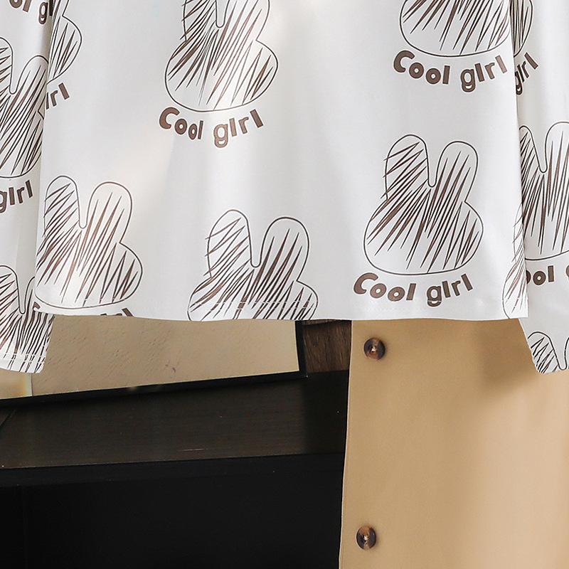 Girls' Big Kids Outfit Children's Clothing Autumn New Rabbit English Print Long Sleeve T-Shirt Top Casual Wide-Leg Pants