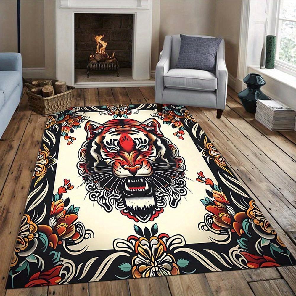 Tiger Tattoo Square Rug: Floor mat Crystal Velvet - Perfect for Adding Warmth and Style to Your Living Room or Bedroom