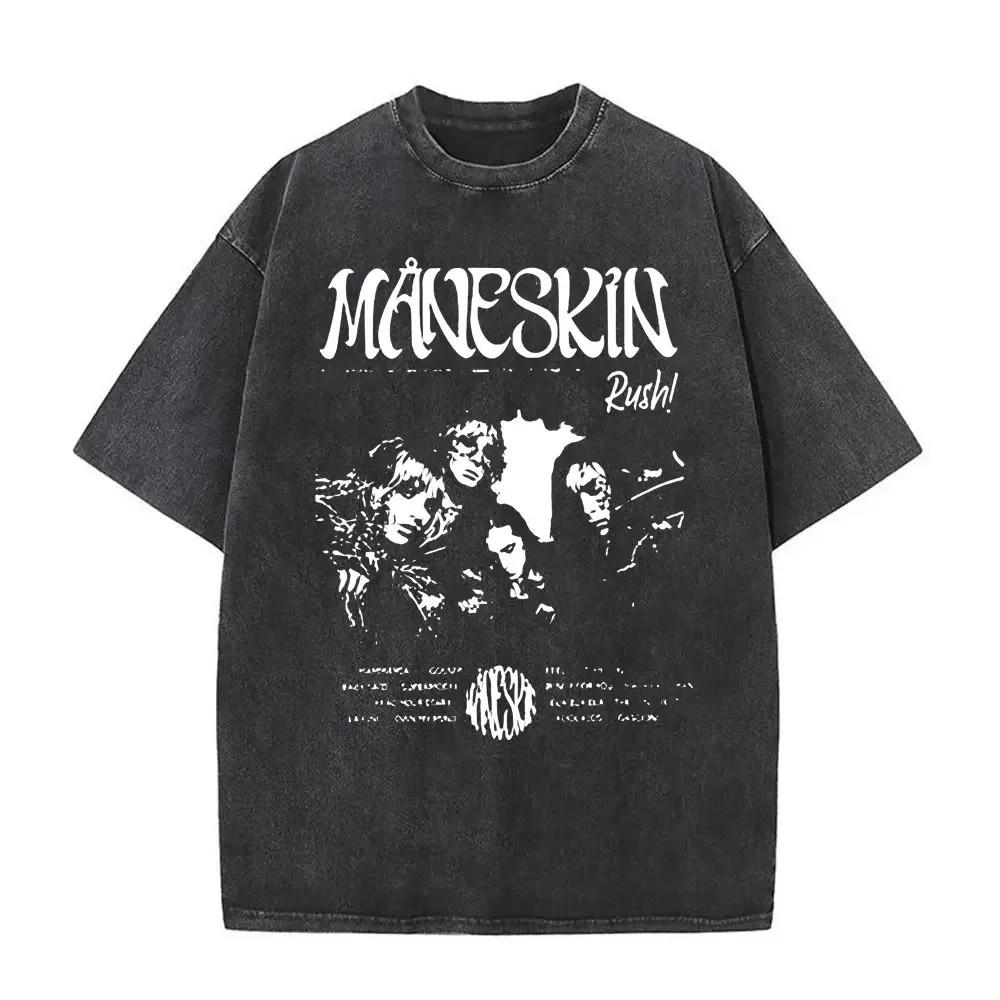 Maneskin Cotton Oversized Mneskin TShirt Washed Italian Rock Band Tee Unisex