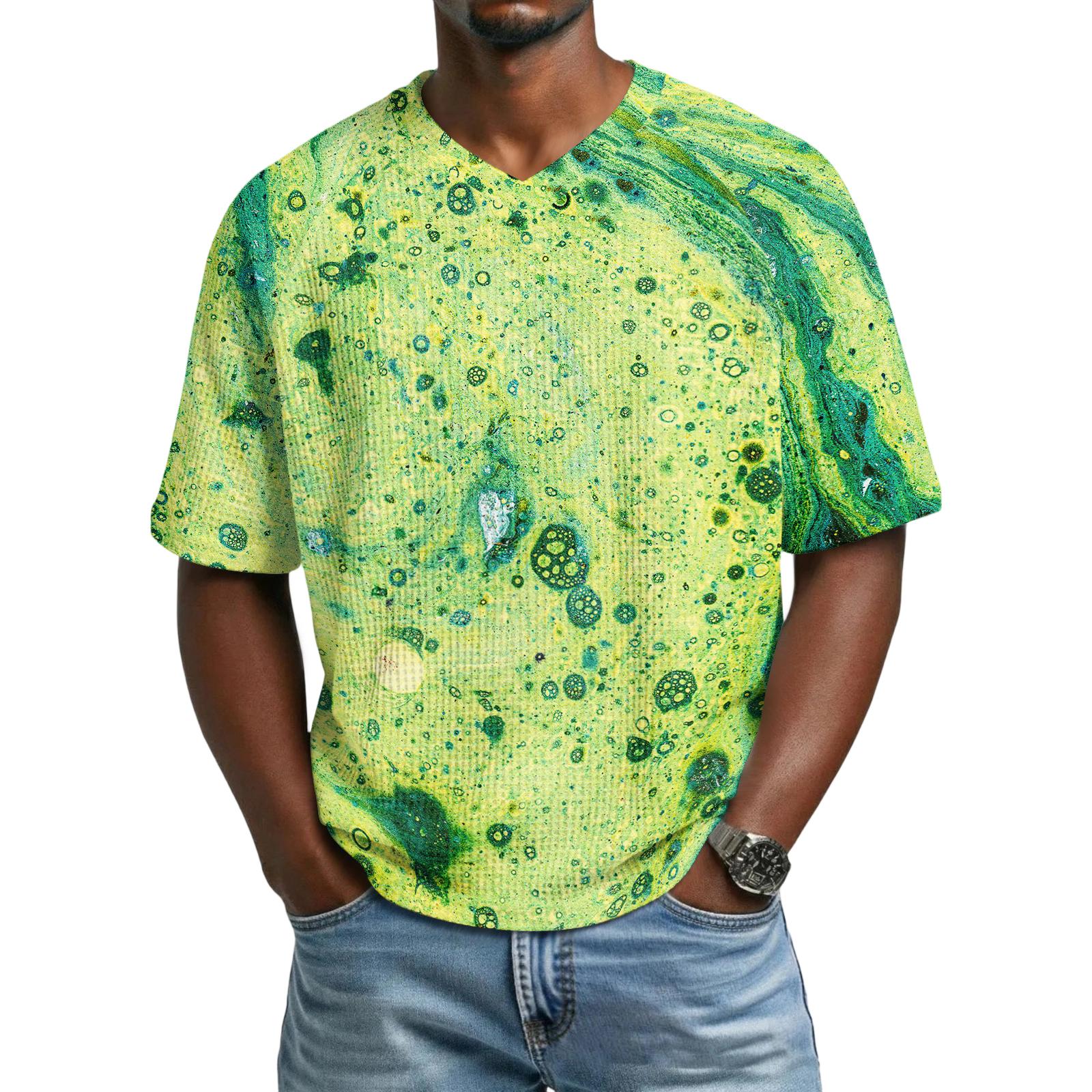 

Men’s Short Sleeve V Neck T Shirt Abstract Print Casual Loose Fit Lightweight Soft Fabric Top for Everyday Wear XL