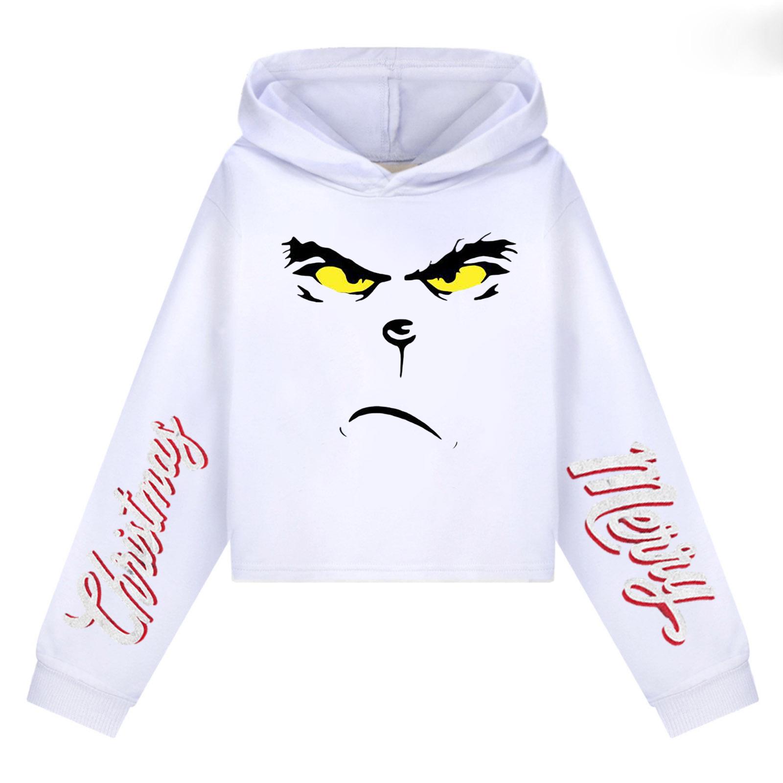 

Детская повседневная модная толстовка с капюшоном и длинными рукавами с рождественским принтом (Без шнурка) 170 белый