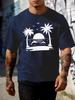 Coastal Dolphin Palm Sunset Unisexs Tee Cotton Short Sleeve Loose Summer Beach Vacation Casual Daily Male Street Tops For Adult Unisex