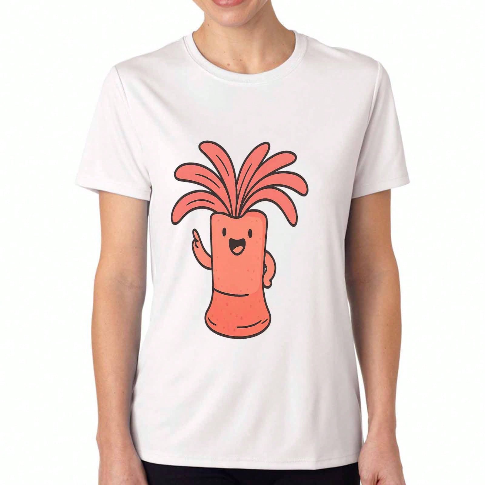 Cute Sea Anemone Ladies Cotton T Shirt, Premium Cotton Print, Durable, Casual Fashion, Team Sea Anemone Graphic Tee, Stylish Sea Creature Top, Soft Fa S разноцветный