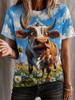 2026 New Women's Fashionable Short-Sleeve T-Shirt Fun Cow Print T-Shirt Trendy Street-Style Women's Short-Sleeve Top