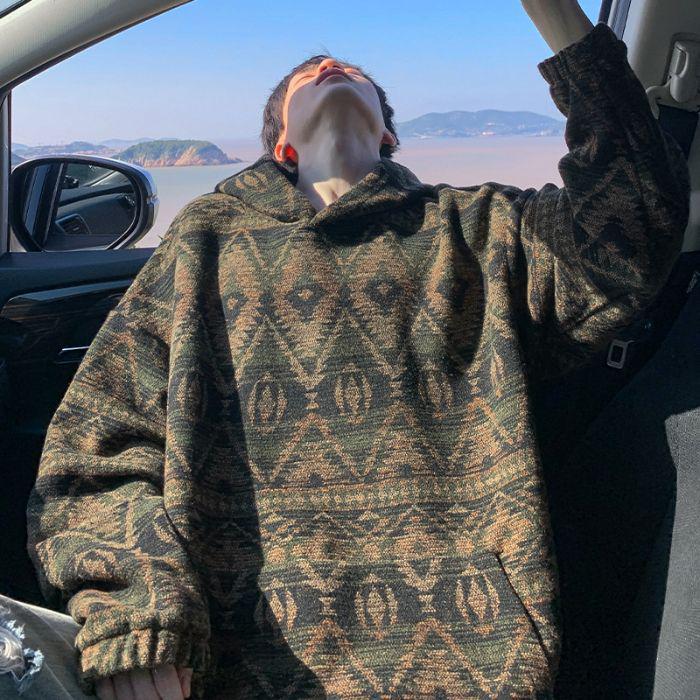 Herren Ethno-Stil Kapuzenpullover mit Fleecefutter - Herbst/Winter Pullover Trend