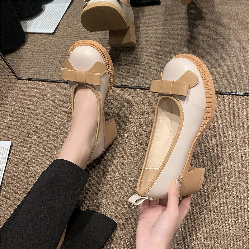 Black Ladies Pumps with Medium Heels Women's Mary Jane Shoes Bow Popular Stylish Lastest Chic and Elegant Luxury Brand Casual 39