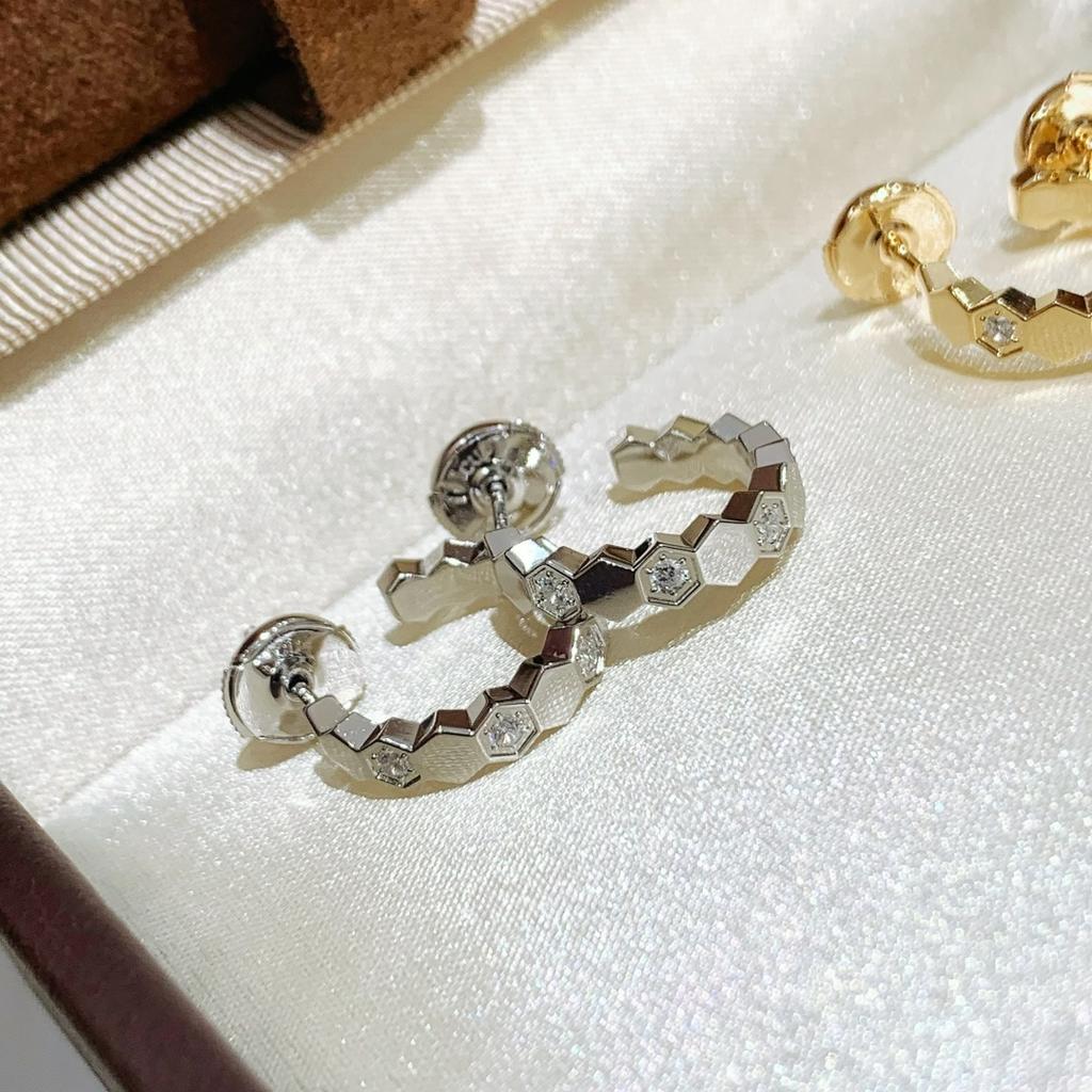 925 silver diamond inlaid craft honeycomb shaped advanced electroplating 18K gold women's earrings my love gift