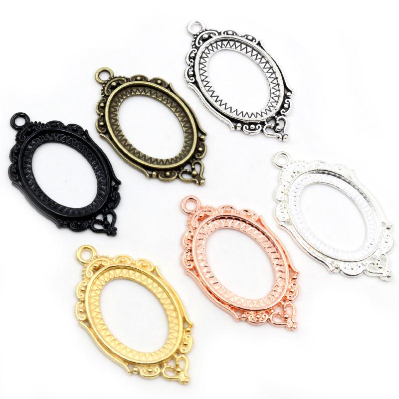10pcs 18x25mm Inner Size 7 Colors Vintage Style Cameo Cabochon Base Setting Charms Pendant Necklace Findings