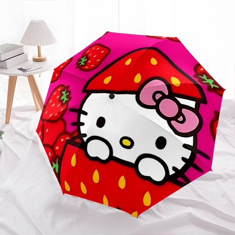 

1pc Strawberry Hello Kitty Automatic Opening/Closing Umbrella with Foldable Design, 8-Bone Iron Frame Outdoor Umbrella for Fans, Travelers, Daily Use,