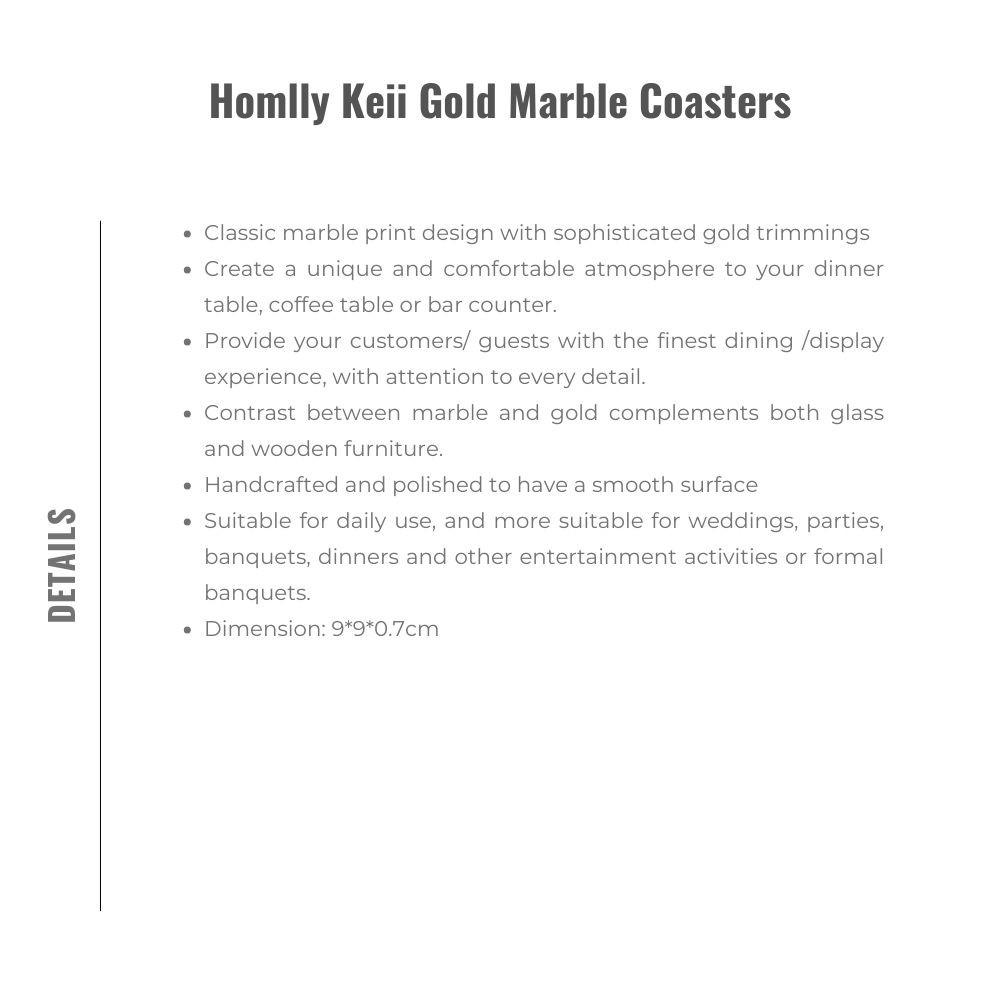 Homlly keii Gold Marble Coaster (4pcs set)
