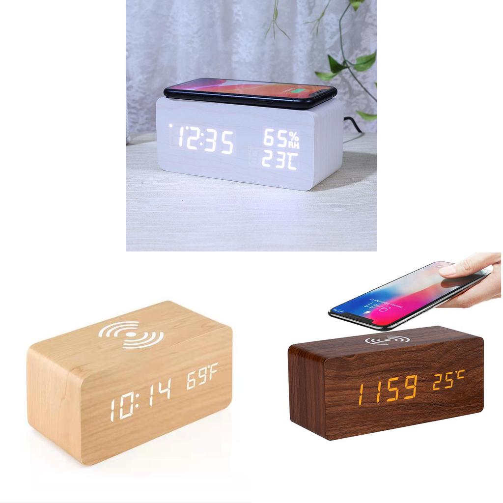 Modern Wooden Led Digital Clock With Temperature Display For Home Office Decor