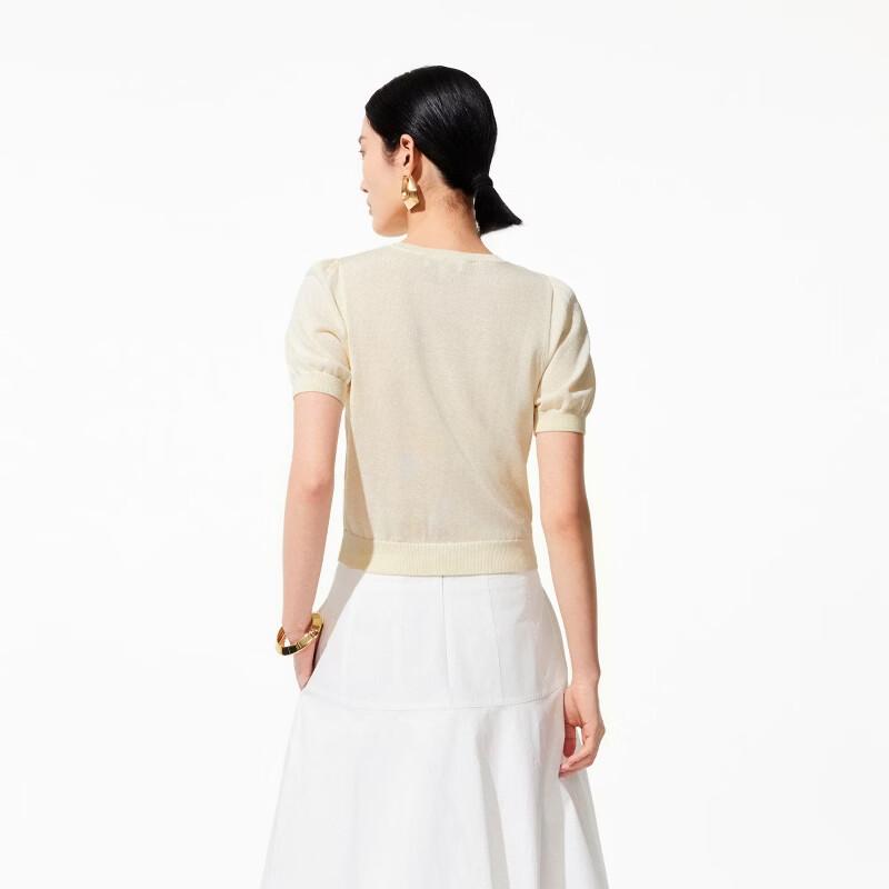 VEROMODA Women's Bow Jacquard Knit Short Sleeve Top