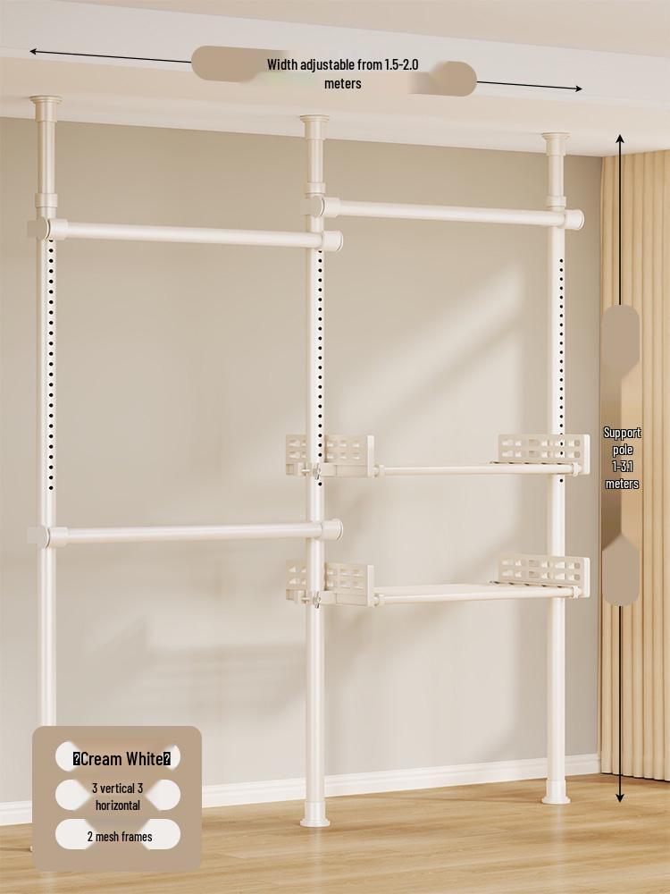 Floor-Standing Clothes Rack: Bedroom Hanger, Retractable Drying Rod, Coat & Hat Rack.