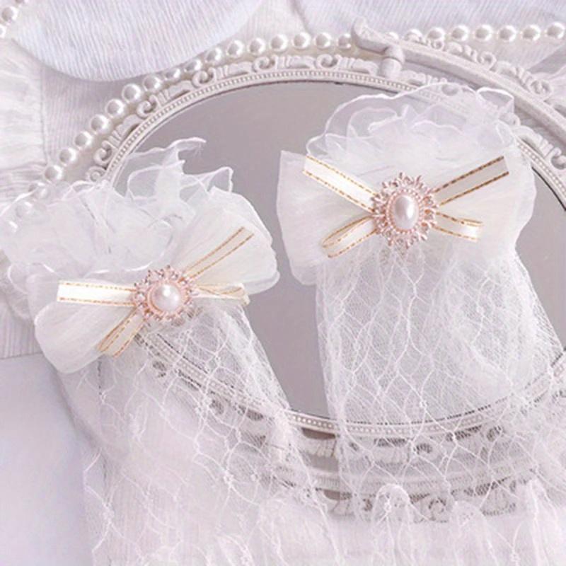 Lolita Mesh Bow Flower Lace Gloves Black White Lace Gloves Lolita Lace Sleeves Cosplay Jewelry