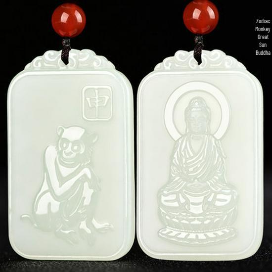 Xinjiang Hotan Jade Zodiac Birth Buddha Pendant with Certificate - Eight Guardian Protectors