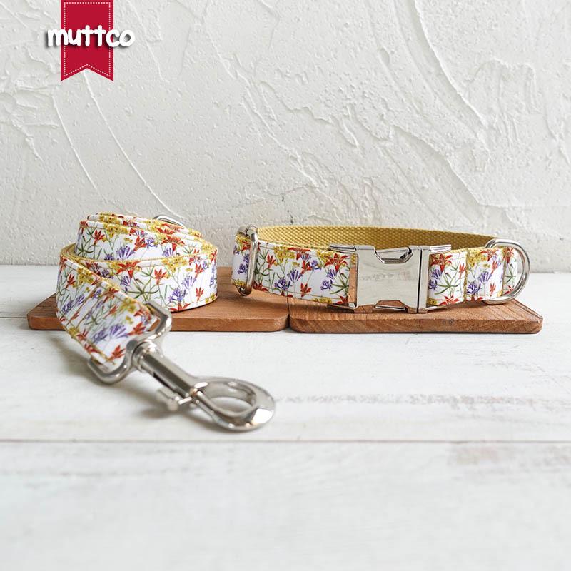 MUTTCO Golden Flower Dog Collar & Leash Set UDC-129 XL