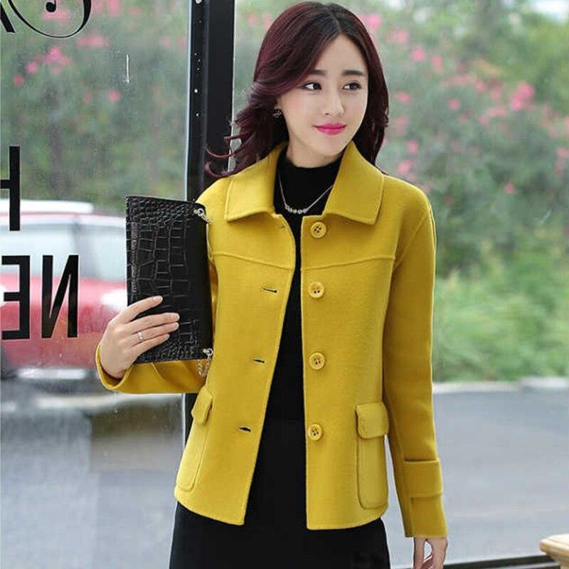 Cappotto di lana autunno-primavera Giacca di lana da donna moda corta monopetto giallo Capispalla femminile Madre