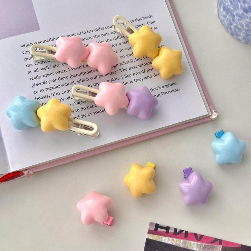 Y2k 90s Aesthetic Candy Color Star Hairpin for Woman Cute Duckbill Hair Clip