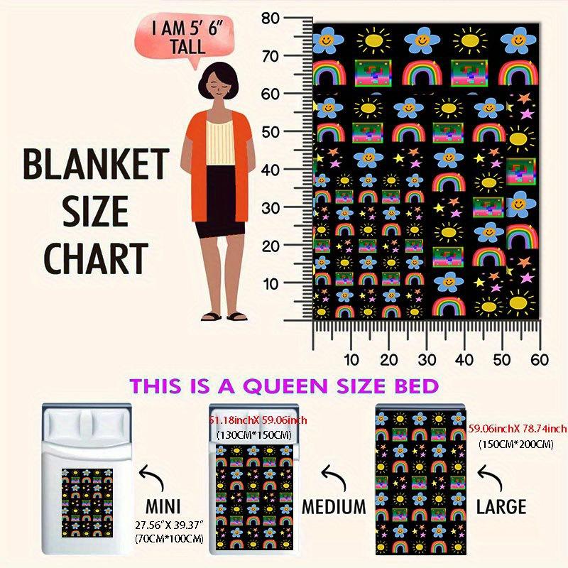 Rainbow Smiles Joy Blanket Reversible Flannel Throw for Happy Decor AllSeason Comfort Playful Pattern Gift