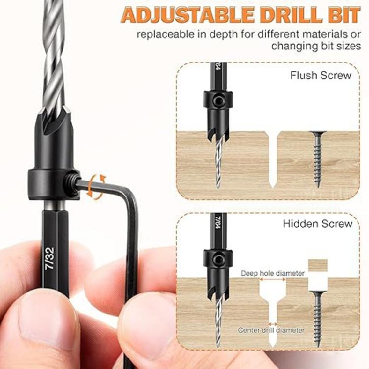 Countersink Drill Bit 1/4'' Hex Shank for #4, 6, 8, 10, 12 Screws Drill Bit Set